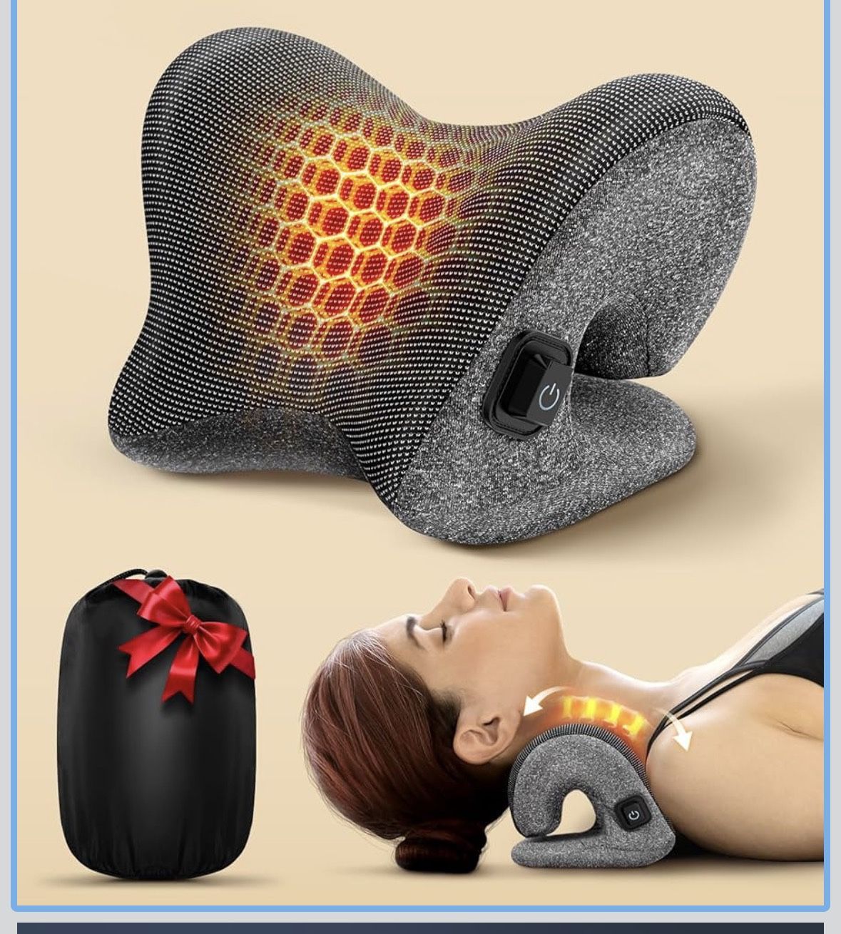 5X Pain Relief Neck Massager with Heat, Graphene-Infused Instant Heating Neck Stretcher for TMJ Migraine, Smart Control Cervical Traction Device Pillo