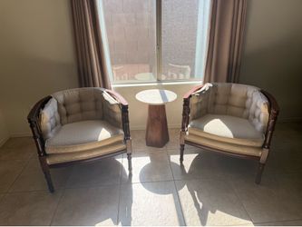 Pair wood Barrel Armchairs