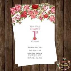 Floral Birthday Party - Girl First Birthday - 1st Birthday Invitation