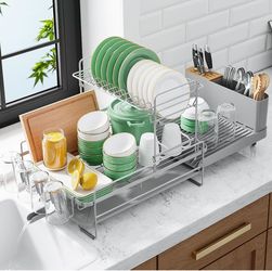 Extendable Dish Drying Rack, 19.2"-26.7" L x 12.9" W, 2-Tier
Large Dish Rack, Multifunctional Dish Rack for Kitchen Counter, Anti-Rust Dish Drainers w