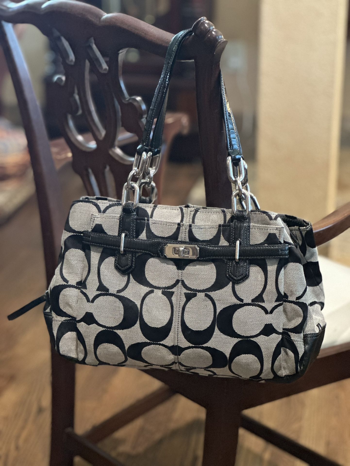 Coach Black/Gray Chelsea Signature Jacquard And Leather Satchel Handbag 17806