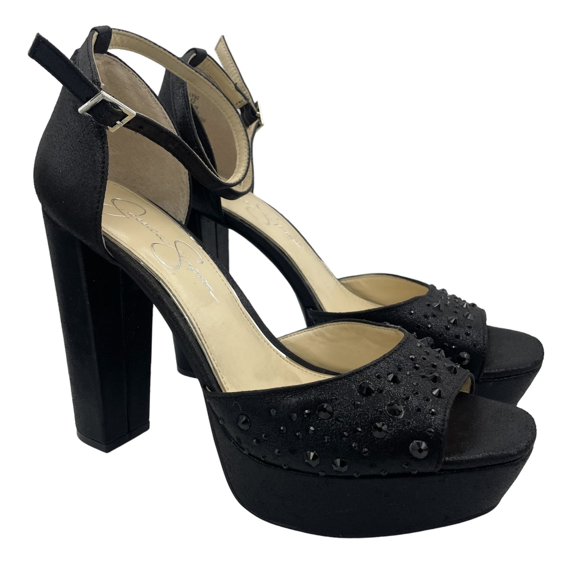 Jessica Simpson studs platform ankle straps black pumps women Size 10M