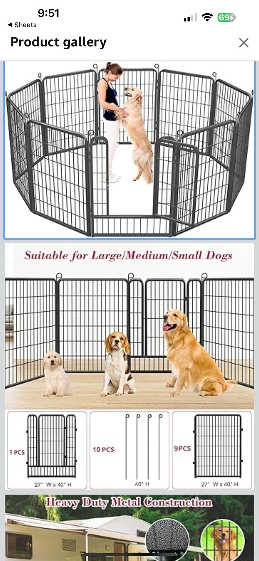 Dog Playpen Outdoor, 40 inch 10 Panels Heavy Duty Dog Fence for Indoor Outdoor, Rustproof Metal Dog