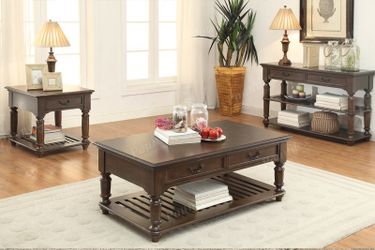 Brand new old brown Wood in traditional or classic 3PCs Coffee Table, console table & end table Set