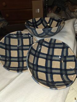 SLUSH CLUB NERIKOMI BLUE PLAID BOWLS, 3 EA.    0608212