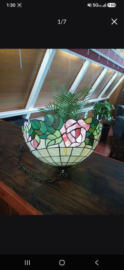 Large 19" Tiffany Style Stained Glass Rose Pendant Light Fixture