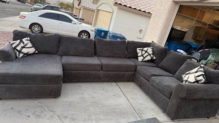 Large Dark Gray Sectional Sofa with Chaise