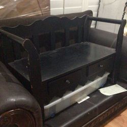 Black  Wood Small Bench With Drawers 