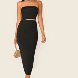 Black Solid Tube Crop Top & Pencil Skirt Set(MEDIUM and LARGE)