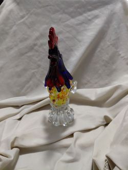 VINTAGE BLUE CONFETTI  MURANO ART GLASS ROOSTER  8.5”