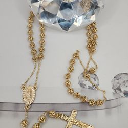 Rosary Virgin Mary Hollow Beads Gold Plated 