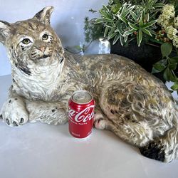 22"'x12" Museum-Quality Handcrafted & Hand-painted Ceramic Sculpture Bobcat by The Townsends