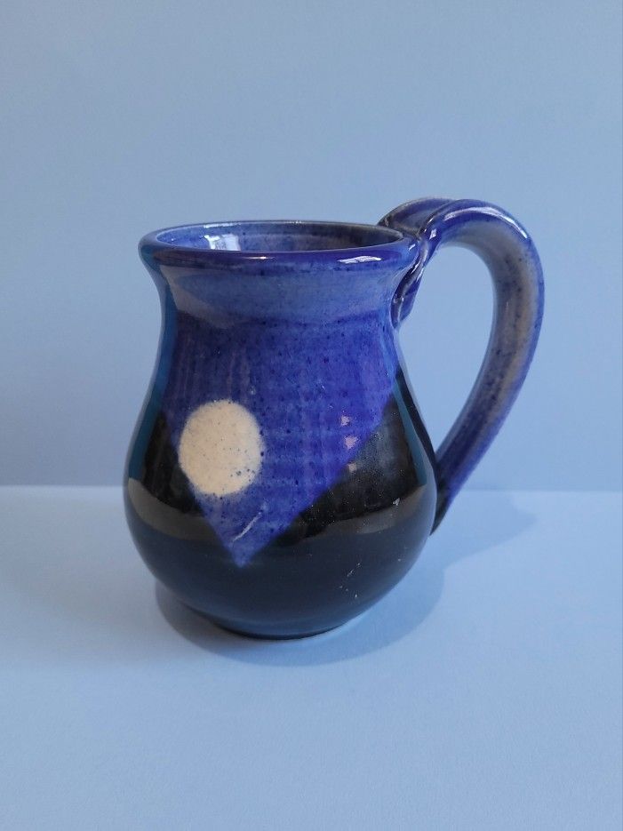 Cobalt Blue 1994 Night Sky Moon Mountain Pottery Pitcher Handmade Signed 5"