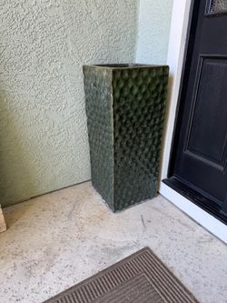 Tall Square Green Glazed Ceramic Planter