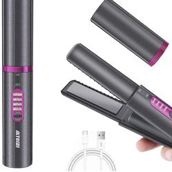 Hair Straightener Curler 2 in 1 Cordless Portable Hair Iron Ceramic 8 Inch, Anti-Scald 3-Level Hair Straightening Iron with 110-220V, Heats Up Fast, U