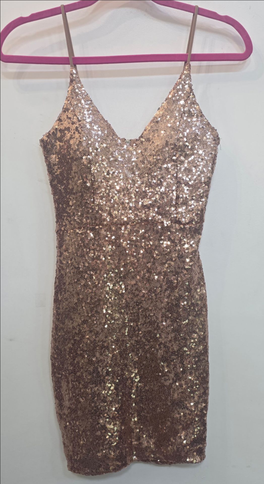 Womens Small Rose Gold Sequin Mini Dress