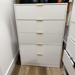 Modern White 5-Drawer Dresser With Gold Handles 🔥