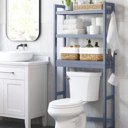 Over The Toilet Storage, 3-Tier Over Toilet Bathroom Organizer with Adjustable Shelf, 10.2 x 24.8 x 66.9 Inches, Space-Saving, Gray UBTS001G01
