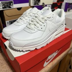 NIKE AIR MAX 90 LEATHER WHITE Sz 7Y DS