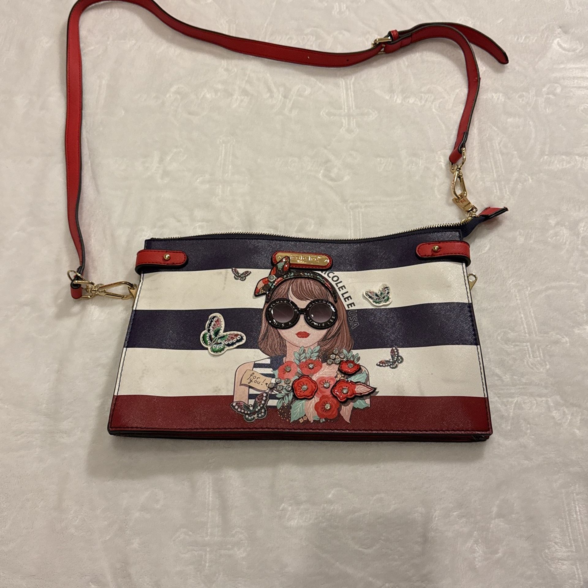 Nicole Lee Womens Purse Judith Loves Flowers Crossbody Wristlet Striped Handbag