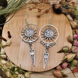 Sun Moon Evil Eye Dangly Drop Earrings