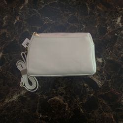 Mini Crossbody Purse – White Faux Leather – Gold Zippers – New with Tag