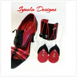 Red Leather Heels Leather earrings Leather cuff(Falcons)