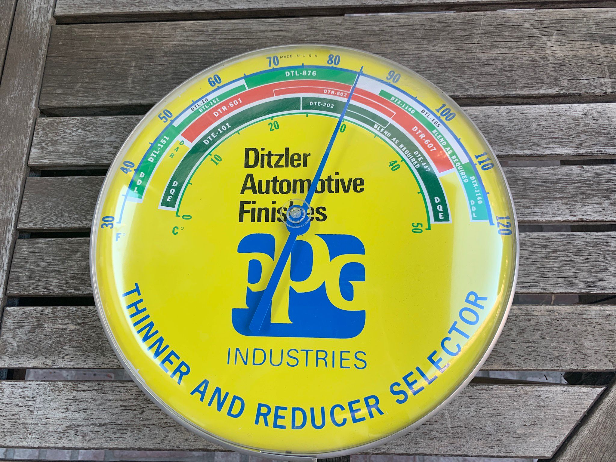 Vintage Ditzler PPG Paints Round Yellow Thermometer