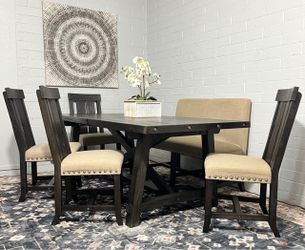 Living spaces dining table 4 chairs bench