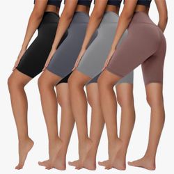 4 Pack Biker Shorts for Women - 8” High Waist Tummy Control Summer Workout Shorts