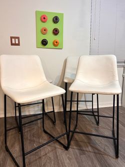 4PC Set Leather White Barstools