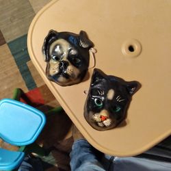 Vintage Paper Mache Cat And Dog Masks