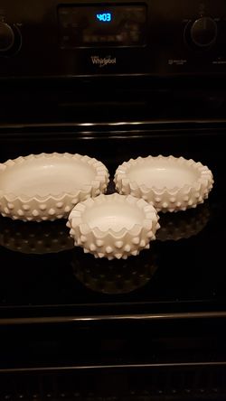 Set of Vintage Fenton Hobnail Milk Glass Dishes