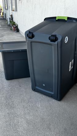2 large Sterilite heavy-duty storage totes with lids