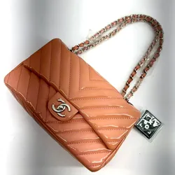 Chanel Pink Chevron Quilting Patent Leather Silver Tone Hardwear! (CMP123231)