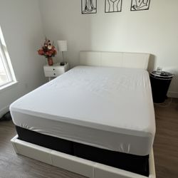 Full size white leather platform bed + box spring (pick up 11/15, 11/17 or 11/18)