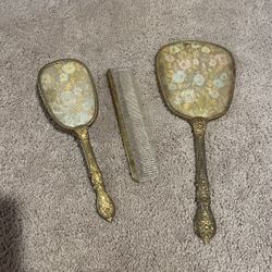 Vintage Comb, Brush, Mirror & Tray