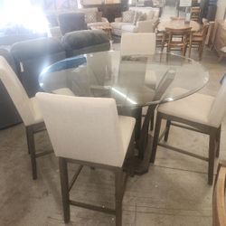 ROUND COUNTER HEIGHT TABLE GLASS WITH 4 CHAIR