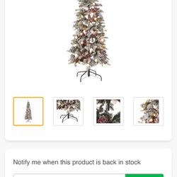 HGTV Home Collection Pre-Lit Slim Snowy Bubble Tree with Red Berries, Green, with Warm White LED Lights, Plug in, 6ft