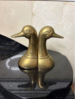 1950s Solid Brass Mallard Duck Head  Bookends 6”T