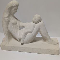 1990s Royal Haeger Mother and Child Ceramic Sculpture White Textured Finish
