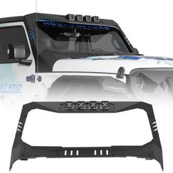 Mad Max Windshield Frame Cover Visor Cowl w/4 x LED Lights Insert(18-26 Jeep Wrangler JL & Gladiator JT; Excluding Wrangler 4xe, Rubicon 392, JT Mojav