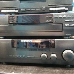 Kenwood receiver, 5 CD player and cassette tape player. No speakers,DVD 6ch input 100 x 5