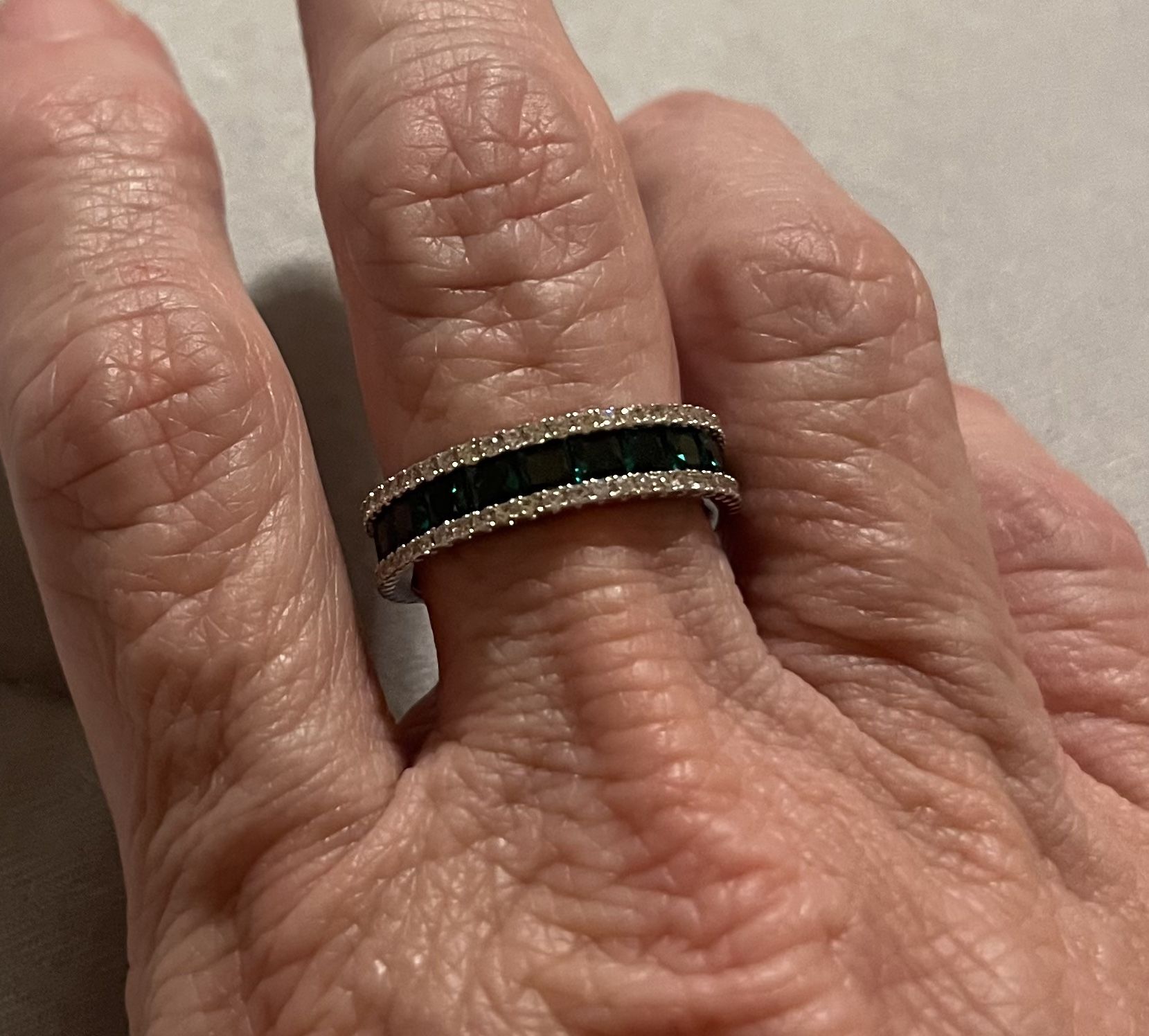 New CZ green sapphire wedding band size 8