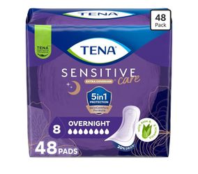 TENA Sensitive Care Overnight Pads 48 Ct High Absorbency New