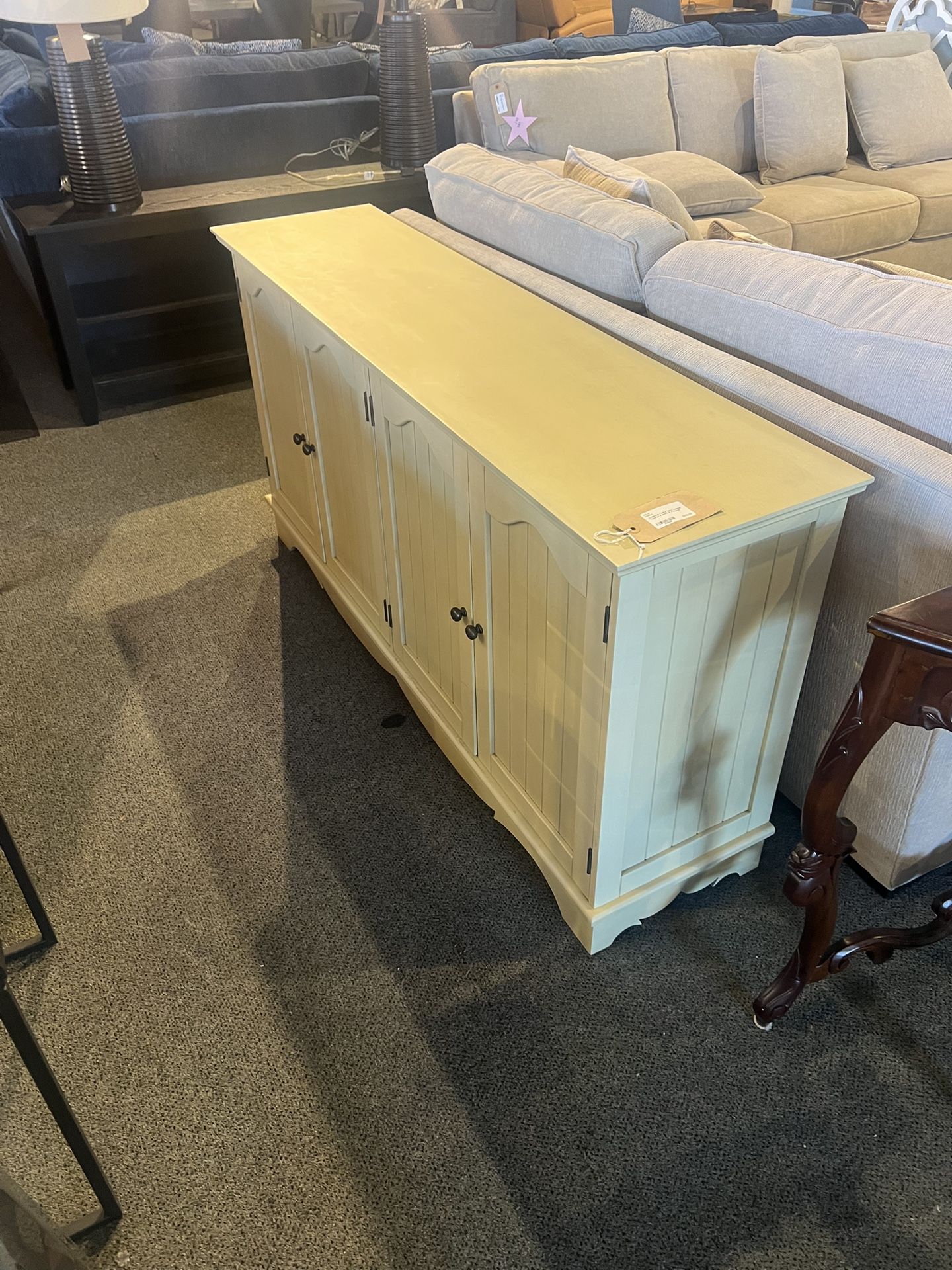 CONSOLE TABLE: Ivory Console Table w/ 4 doors & 2 shelves SKU APBNDR