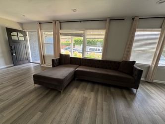 Brown Velvet Tufted Sectional Sofa with Chaise