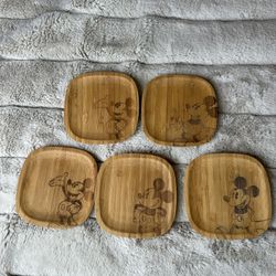 Disney Parks Mickey Mouse Bamboo Coaster Set of 5 Eco-Friendly Brown