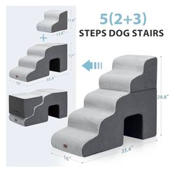 Dog Stairs for High Beds with Tunnel, 5-Step Dog Steps for Small Dogs and Cats, Foldable Pet Stairs for High Bed Climbing, Non-Slip Balanced Pet Step 