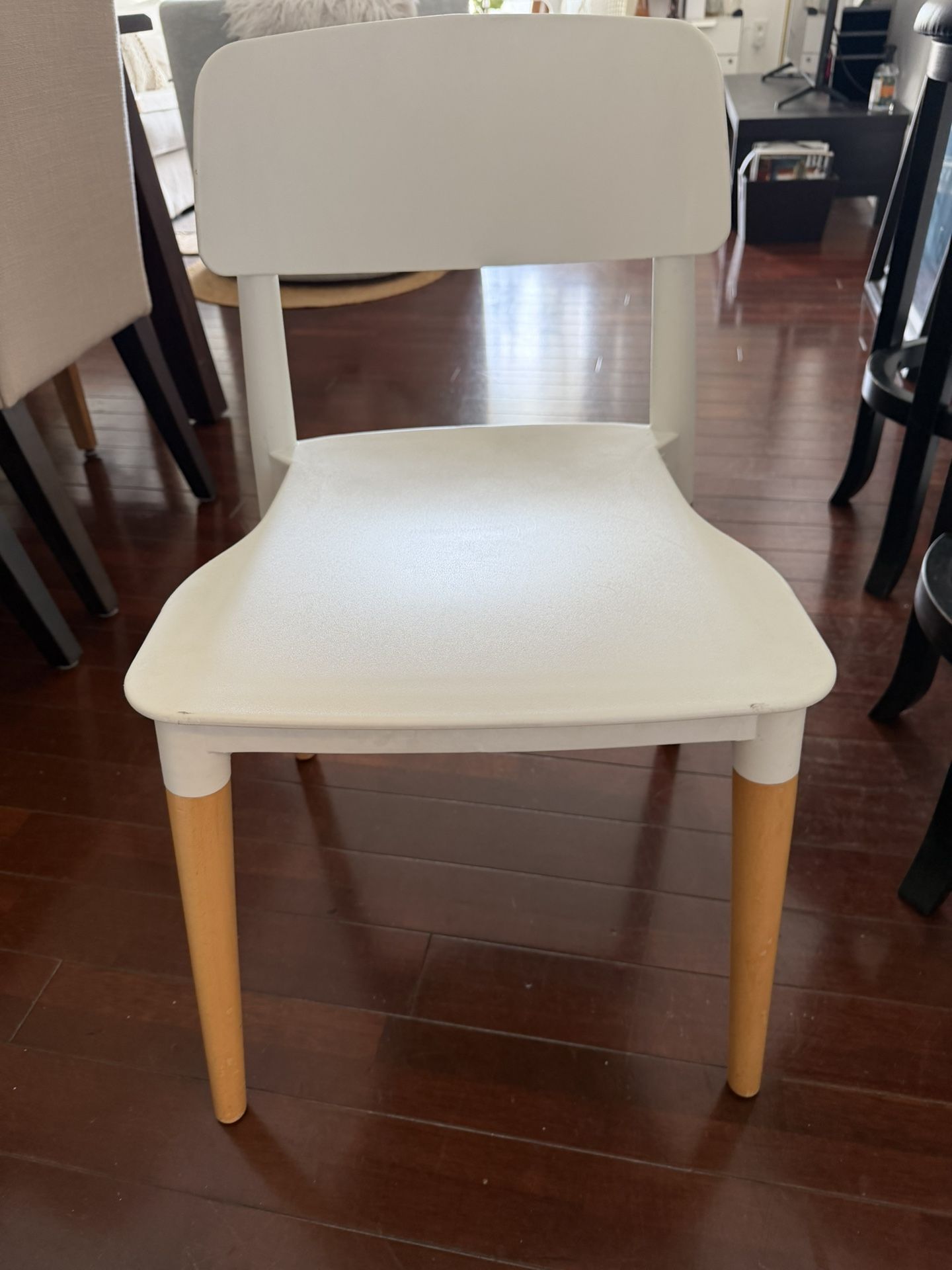 Set of Two White Plastic And Wood Chairs